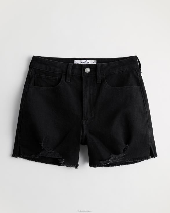 curvy mom shorts met ultrahoge taille in distressed zwart denim zwart gescheurd vrouwen Hollister bodems 06JX582