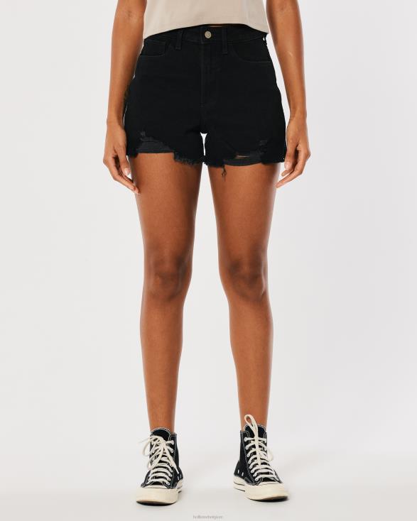 curvy mom shorts met ultrahoge taille in distressed zwart denim zwart gescheurd vrouwen Hollister bodems 06JX582