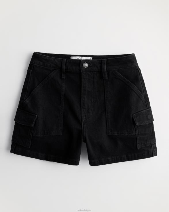 curvy zwarte denim cargo mom shorts met ultrahoge taille zwart vrouwen Hollister bodems 06JX562