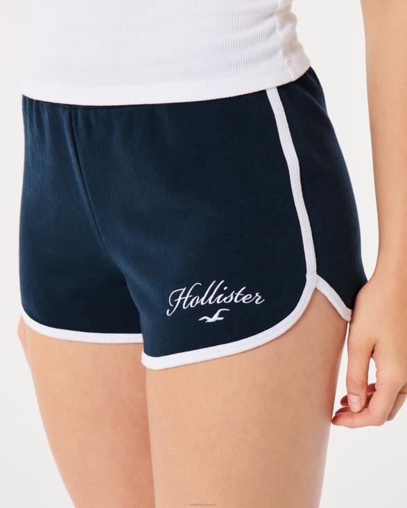 gebreide short met hoge taille en logo marineblauw vrouwen Hollister bodems 06JX630