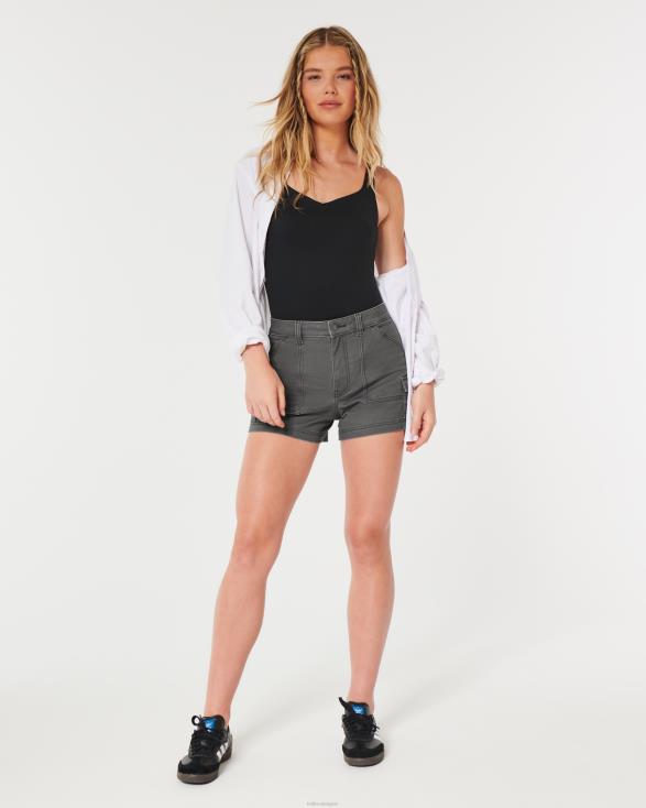 grijze keperstof mom-short met ultrahoge taille donker grijs vrouwen Hollister bodems 06JX512