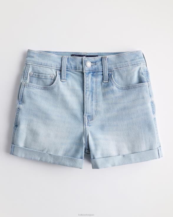 high-rise denim short met lichte wassing 3'' lichte wassing vrouwen Hollister bodems 06JX499