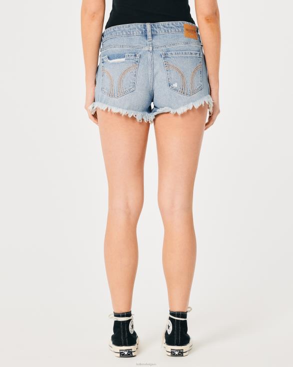 laag uitgesneden denim short met lichte wassing 3'' licht gescheurde wassing vrouwen Hollister bodems 06JX543