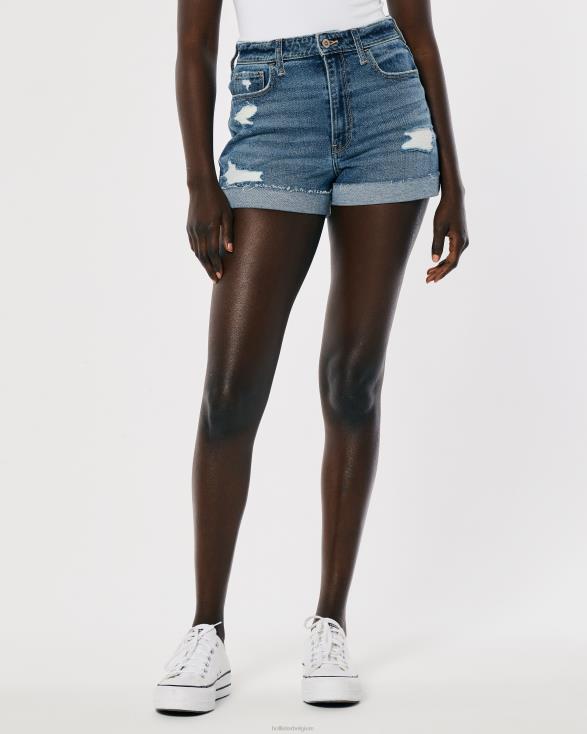 mom-short met ultrahoge taille en gescheurde medium wassing medium gescheurde was vrouwen Hollister bodems 06JX463