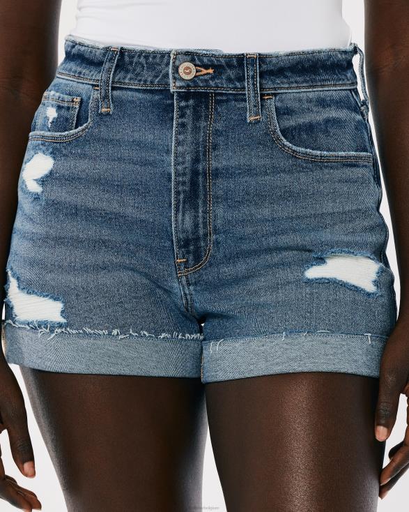 mom-short met ultrahoge taille en gescheurde medium wassing medium gescheurde was vrouwen Hollister bodems 06JX463