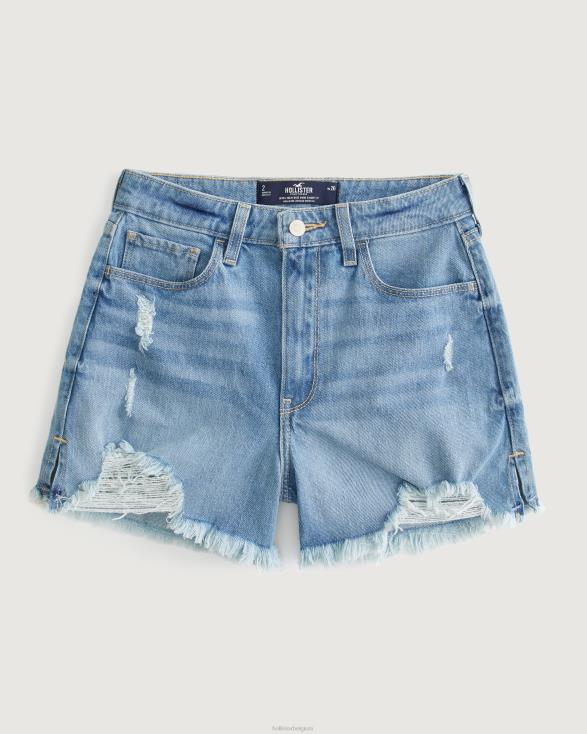 mom short van gescheurd denim met ultrahoge taille en medium wassing medium gescheurde was vrouwen Hollister bodems 06JX487