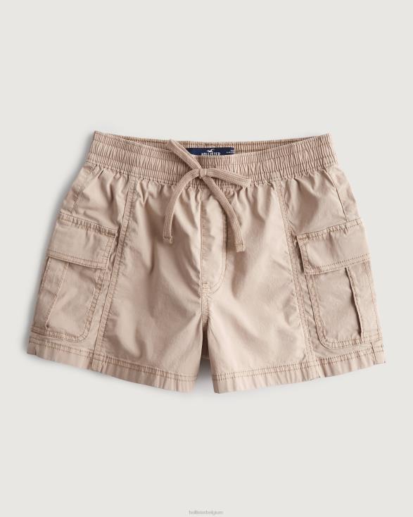 popeline cargoshort met verstelbare taille khaki vrouwen Hollister bodems 06JX650
