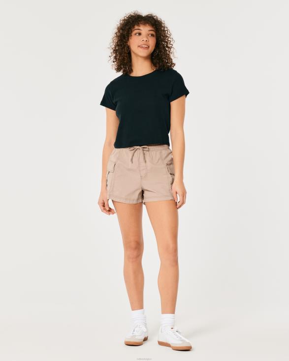 popeline cargoshort met verstelbare taille khaki vrouwen Hollister bodems 06JX650