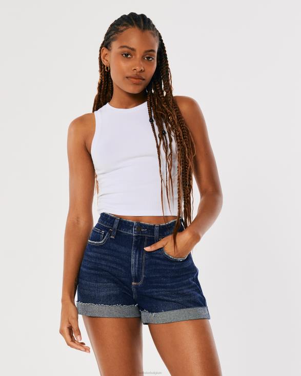 ronde denim mom-shorts met ultrahoge taille donkere wassing vrouwen Hollister bodems 06JX752
