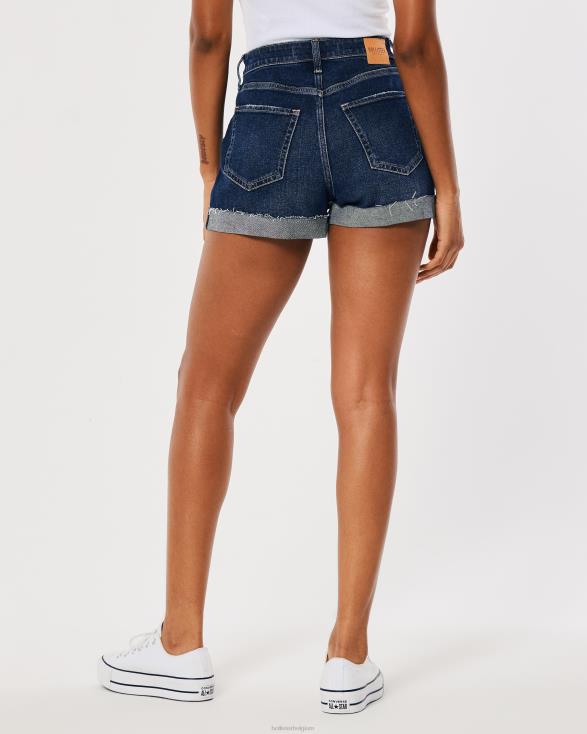 ronde denim mom-shorts met ultrahoge taille donkere wassing vrouwen Hollister bodems 06JX752