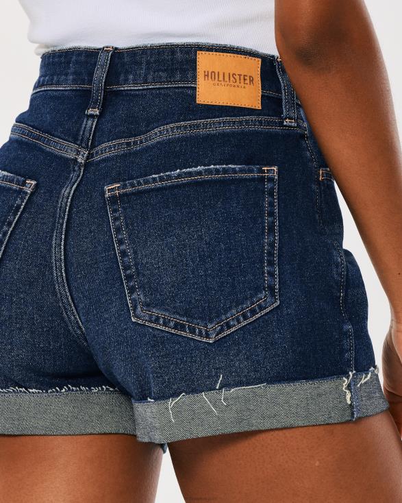 ronde denim mom-shorts met ultrahoge taille donkere wassing vrouwen Hollister bodems 06JX752