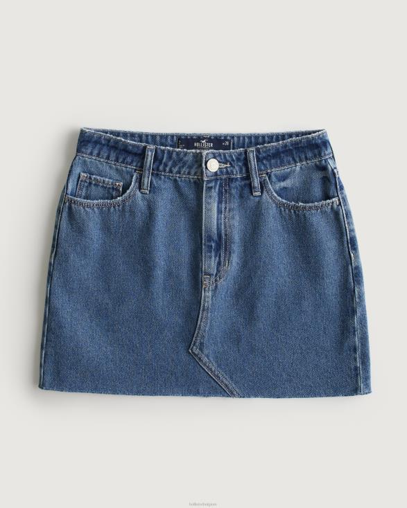 denim minirok met ultrahoge taille in donkere wassing medium wassen vrouwen Hollister bodems 06JX593