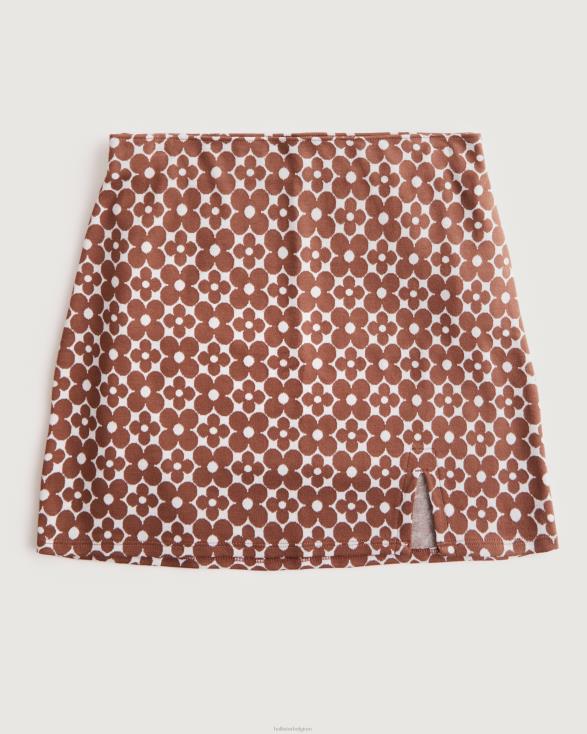 gebreide minirok met ultrahoge taille en print bruin patroon vrouwen Hollister bodems 06JX775