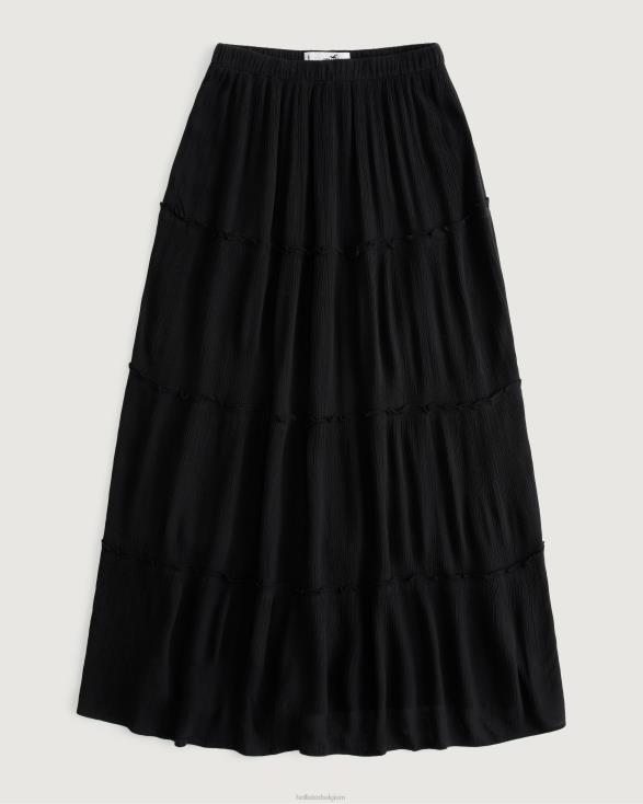 gelaagde maxi-rok met ultrahoge taille zwart vrouwen Hollister bodems 06JX480