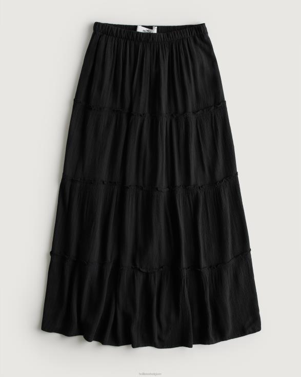 gelaagde maxi-rok met ultrahoge taille zwart vrouwen Hollister bodems 06JX744