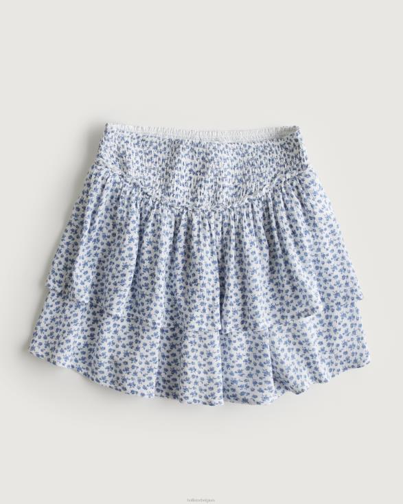 gelaagde mini-skort met ultrahoge taille witte bloemen vrouwen Hollister bodems 06JX597