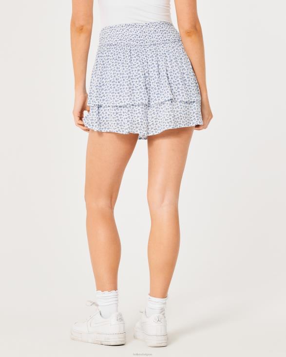 gelaagde mini-skort met ultrahoge taille witte bloemen vrouwen Hollister bodems 06JX597