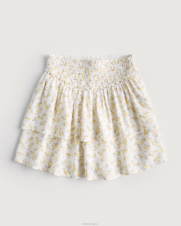 gelaagde mini-skort met ultrahoge taille witte bloemen vrouwen Hollister bodems 06JX721