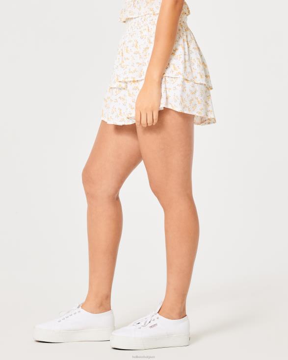gelaagde mini-skort met ultrahoge taille witte bloemen vrouwen Hollister bodems 06JX721