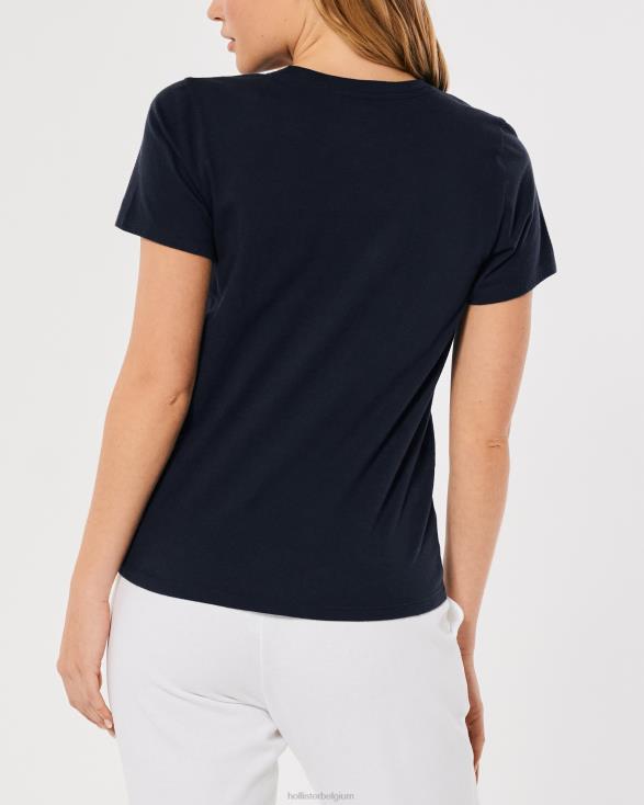T-shirt met eenvoudig geborduurd logo marineblauw vrouwen Hollister toppen 06JX376