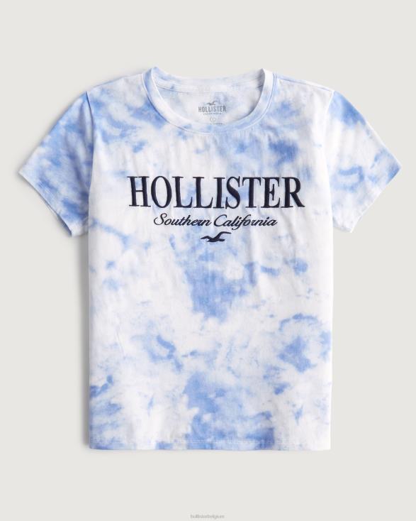 T-shirt met geborduurd logo, 3 stuks marineblauw-bordeauxrood-tie dye vrouwen Hollister toppen 06JX445