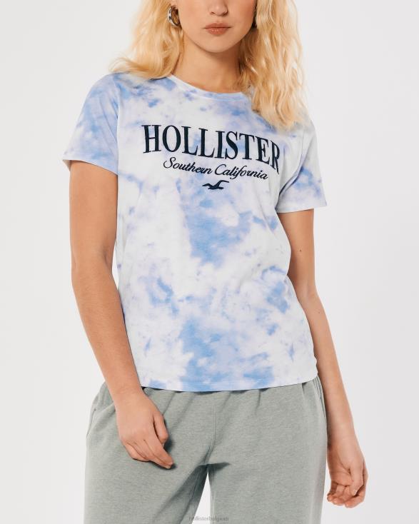 T-shirt met geborduurd logo, 3 stuks marineblauw-bordeauxrood-tie dye vrouwen Hollister toppen 06JX445