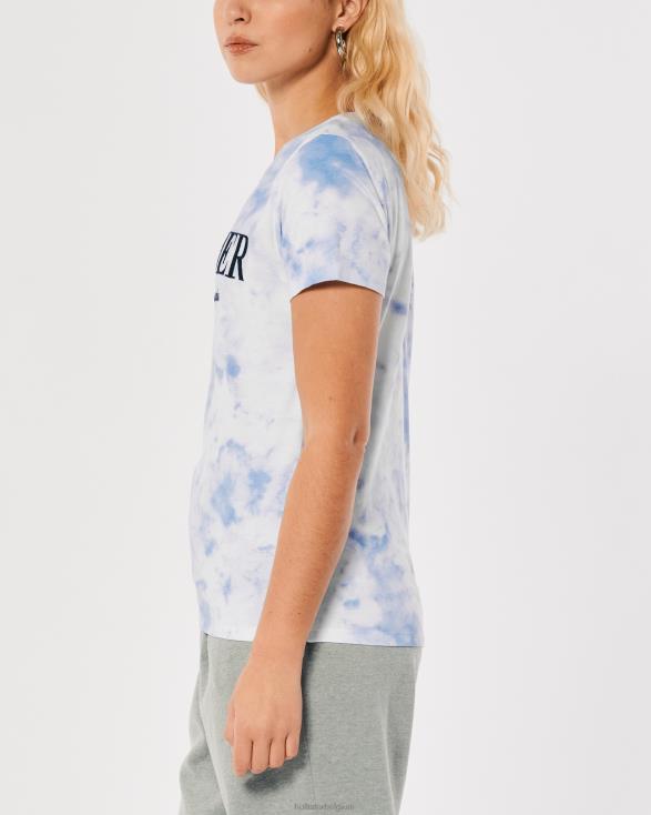 T-shirt met geborduurd logo, 3 stuks marineblauw-bordeauxrood-tie dye vrouwen Hollister toppen 06JX445