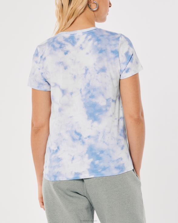 T-shirt met geborduurd logo, 3 stuks marineblauw-bordeauxrood-tie dye vrouwen Hollister toppen 06JX445