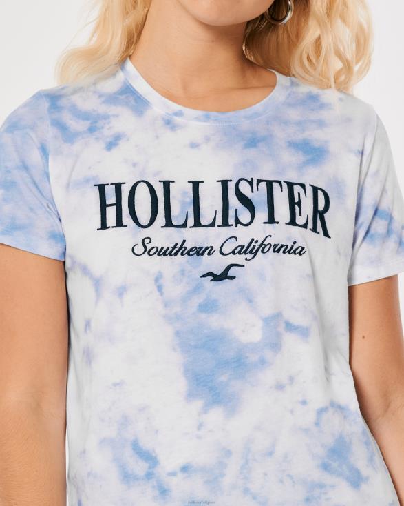 T-shirt met geborduurd logo, 3 stuks marineblauw-bordeauxrood-tie dye vrouwen Hollister toppen 06JX445