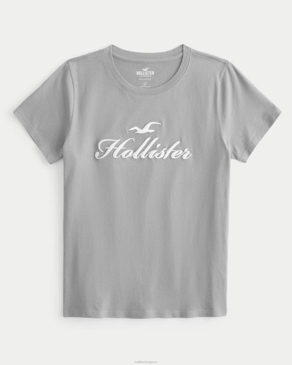 eenvoudig T-shirt met logo-afbeelding med grijs plat vrouwen Hollister toppen 06JX351