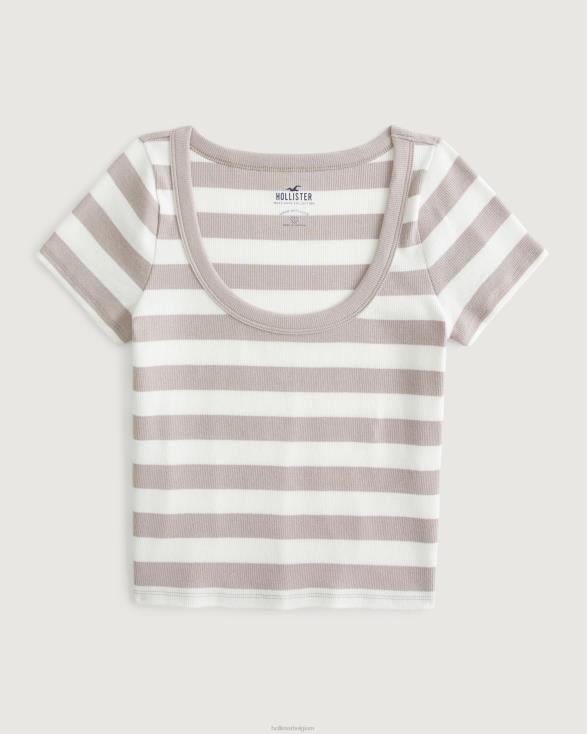 geribbeld scoop baby T-shirt taupe streep vrouwen Hollister toppen 06JX325