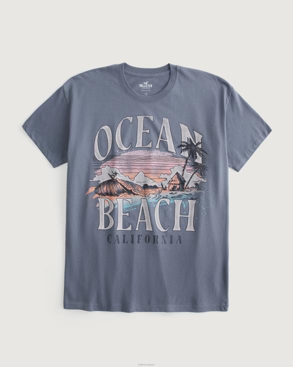 oversized Ocean Beach Californië grafisch T-shirt blauw vrouwen Hollister toppen 06JX10