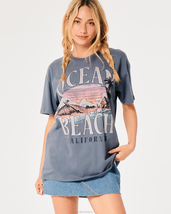oversized Ocean Beach Californië grafisch T-shirt blauw vrouwen Hollister toppen 06JX10