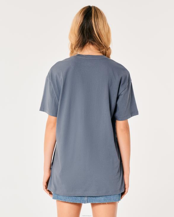 oversized Ocean Beach Californië grafisch T-shirt blauw vrouwen Hollister toppen 06JX10