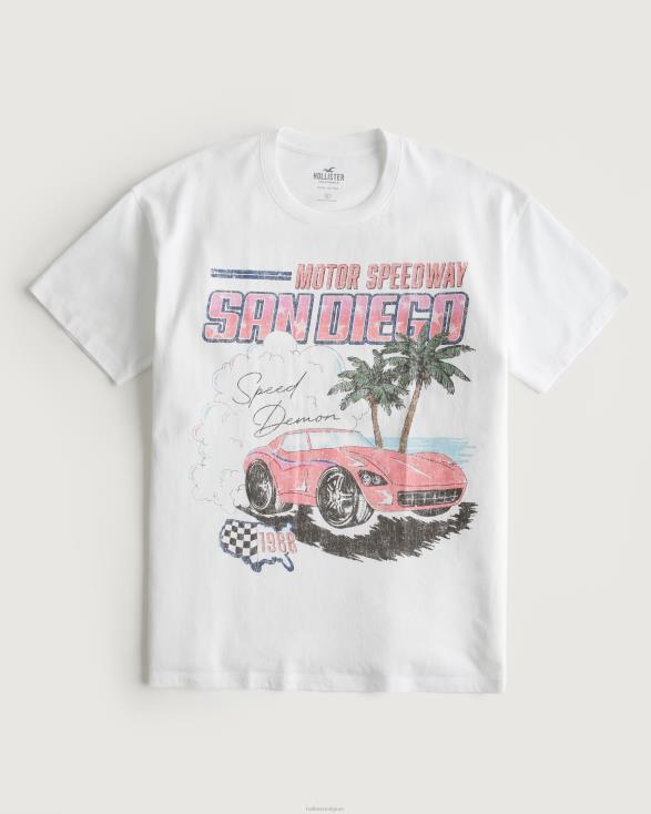 oversized San Diego raceauto grafisch T-shirt wit vrouwen Hollister toppen 06JX358