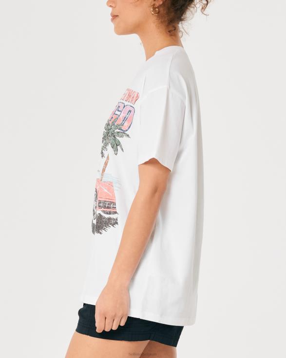oversized San Diego raceauto grafisch T-shirt wit vrouwen Hollister toppen 06JX358