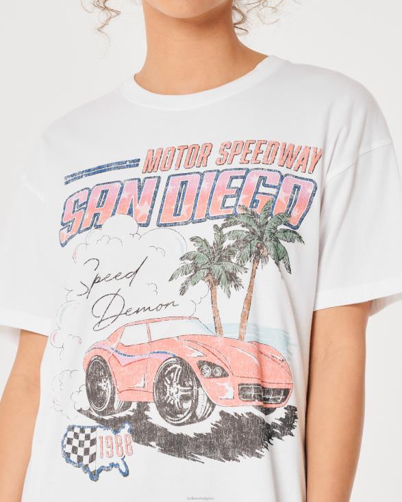 oversized San Diego raceauto grafisch T-shirt wit vrouwen Hollister toppen 06JX358