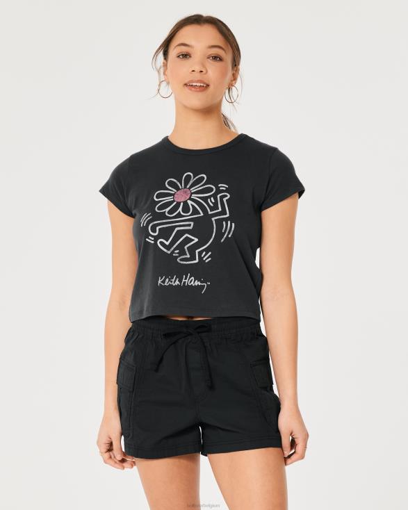 relaxed Keith Haring Art grafisch T-shirt zwart vrouwen Hollister toppen 06JX416
