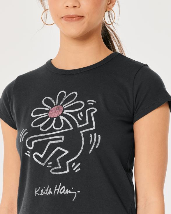relaxed Keith Haring Art grafisch T-shirt zwart vrouwen Hollister toppen 06JX416