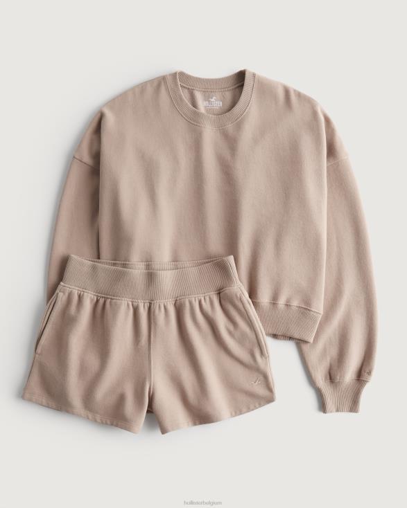 easy crew sweatshirt & fleece short bijpassende set lichtbruin vrouwen Hollister toppen 06JX364