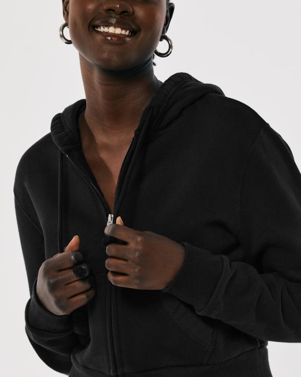 feel good mini-hoodie met volledige ritssluiting zwart vrouwen Hollister toppen 06JX83