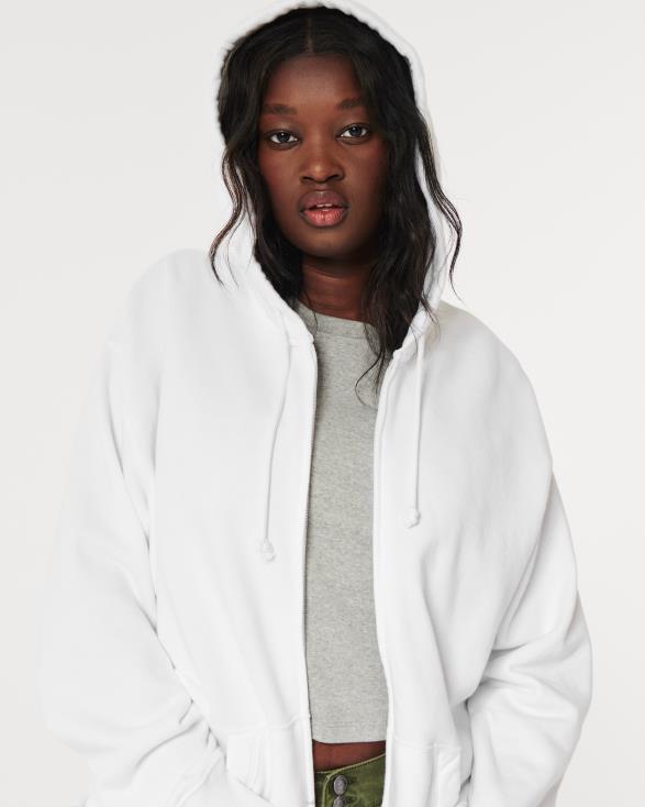 feel good oversized hoodie met volledige rits wit vrouwen Hollister toppen 06JX81