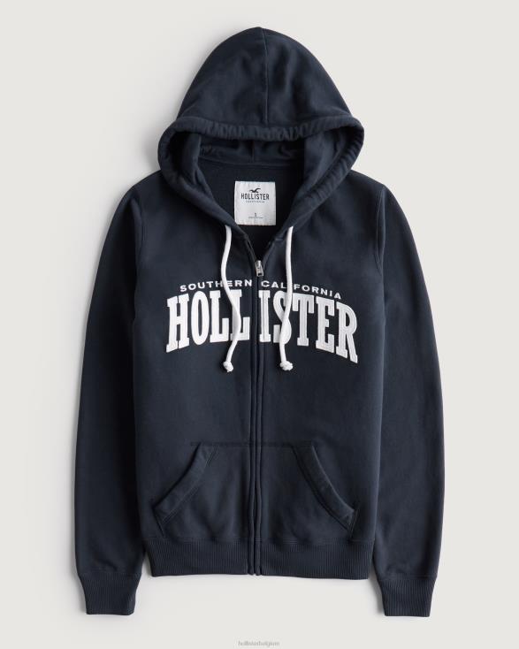 gemakkelijke badstof hoodie met volledige ritssluiting en logo marineblauw vrouwen Hollister toppen 06JX327