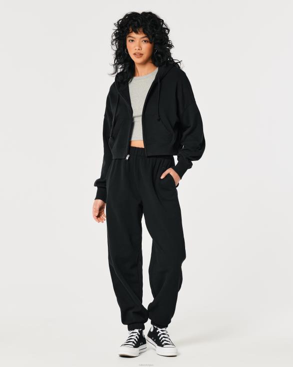 gemakkelijke badstof hoodie met volledige ritssluiting zwart vrouwen Hollister toppen 06JX108