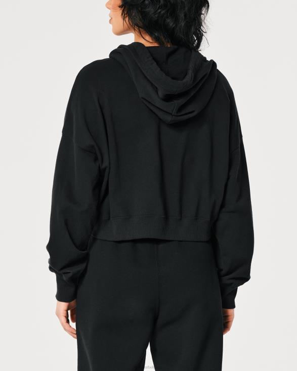 gemakkelijke badstof hoodie met volledige ritssluiting zwart vrouwen Hollister toppen 06JX108