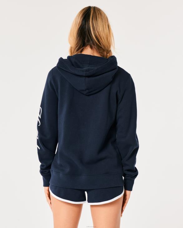 gemakkelijke hoodie met logo en volledige ritssluiting marineblauw vrouwen Hollister toppen 06JX119