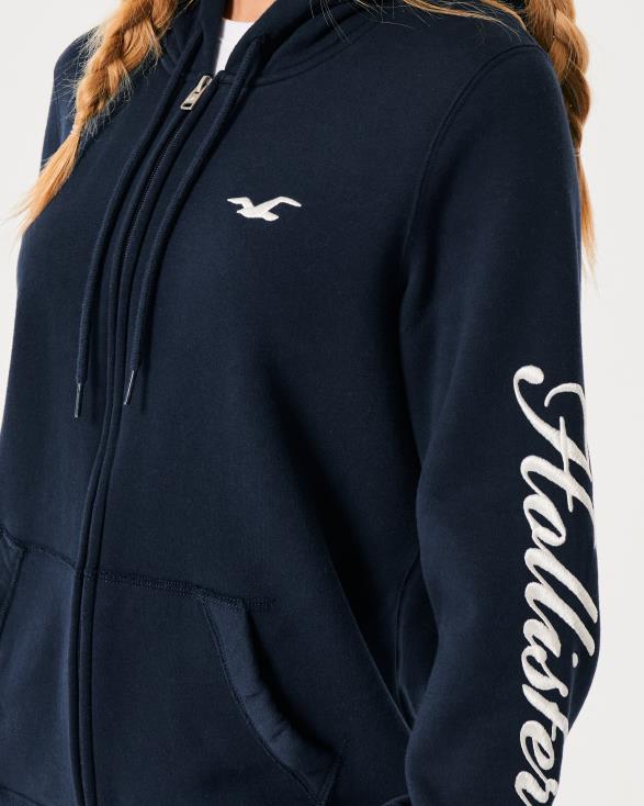 gemakkelijke hoodie met logo en volledige ritssluiting marineblauw vrouwen Hollister toppen 06JX119