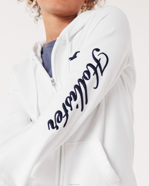 gemakkelijke hoodie met logo en volledige ritssluiting wit vrouwen Hollister toppen 06JX367