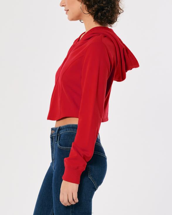 gestikte hoodie met volledige ritssluiting rood vrouwen Hollister toppen 06JX341