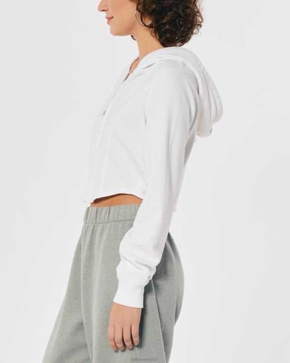 gestikte hoodie met volledige ritssluiting wit vrouwen Hollister toppen 06JX226